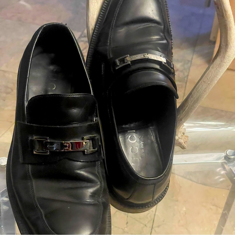 Vintage Black Gucci Loafers with Silver iconic Gucci Horsebit inspired Buckle